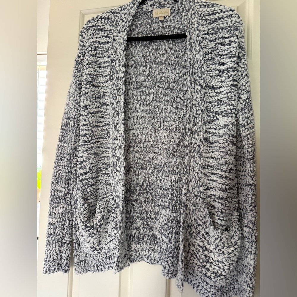 ModCloth Cozy Navy and White Boucle Women's open Cardigan, pockets